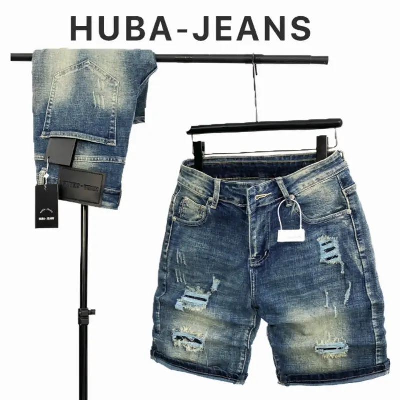 HUBA-JEANS (có BIGSIZE)Quần jean nam sọt wash Menswear Pants Denim quầntàntật quần purple quần biker quần icon thông thường khóa kéo có thể giặt máy khóa kéo Kem 0