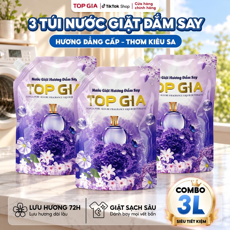 [DEAL SỐC ] Combo 3 Túi Nước Giặt Xả TopGia 1000ML Sản Xuất Tại Việt Nam Hương Lavender Làm Sạch Quần Áo, Mềm Vải, Lưu Hương Dễ Chịu bta