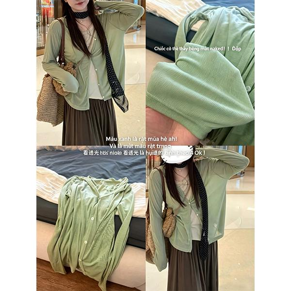 Áo cardigan nữ chống nắng tay dài, thoáng khí, thiết kế đơn giản dễ phối màu trơn