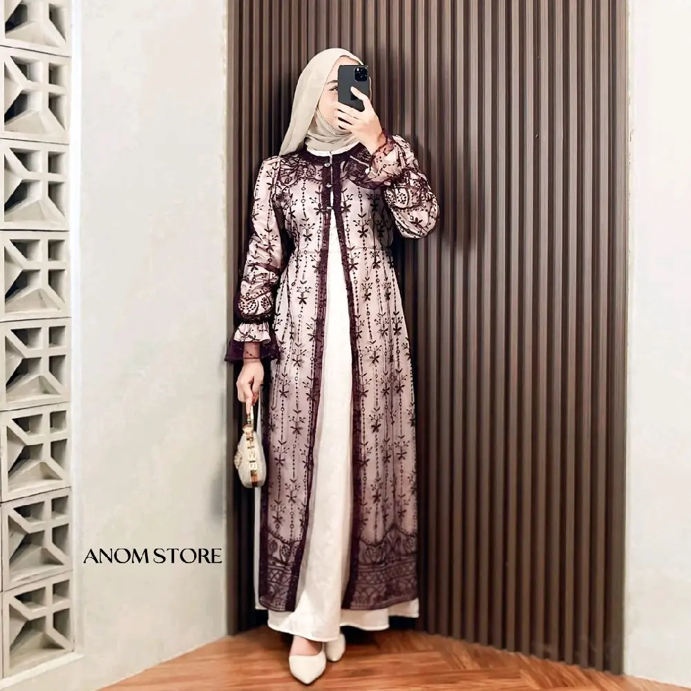 Hana Dress Brokat Sapto by anomstore - Satin Silk Brokat Sapto Bordir Semi Outer Mewah Elegan Simpel Gamis Kondangan / Bridesmaid Terbaru Gaun Lebaran 2027 Terbaru Gamis Muslim Wanita