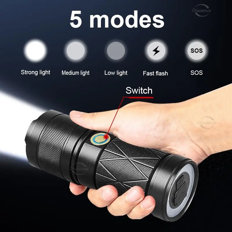 Senter penerangan portabel LED super terang 100 watt murah asli, gratis pengisi daya USB, lampu luar ruangan, senter isi ulang multifungsi Baterai senter Senter Led lampu  sorot senter  transparan 6
