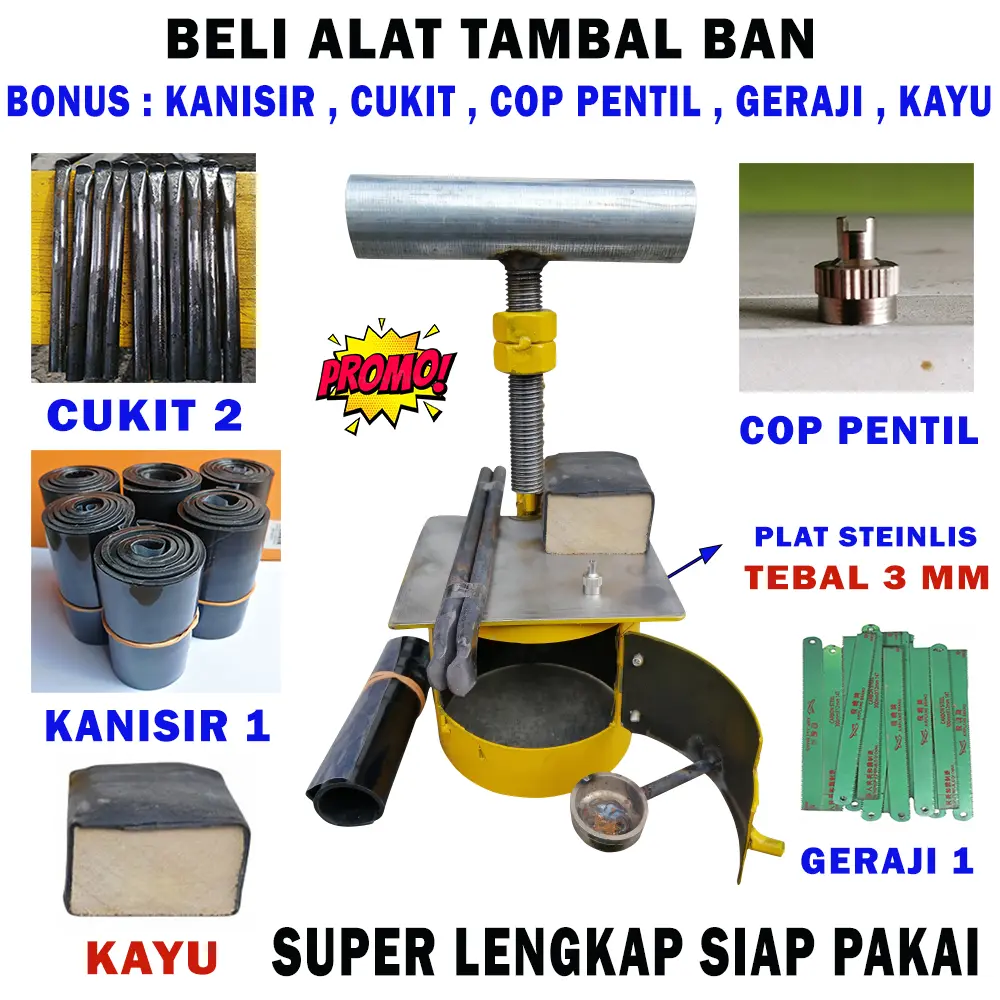 Alat tambal ban bakar Bonus lengkap siap pakai