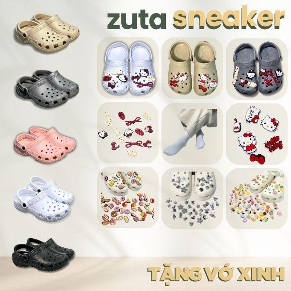 ZUTA SNEAKER - Deal mở bán Tặng Vớ, Có Charm Xinh, Dép sục Sandals Chất Nhựa Đúc Eva Nguyên Khối NAM NỮ có quai hậu, Đế cao 3 cm, Không thấm nước, Có Các Lỗ Thoáng KHí Gắn Charm Hay Sticker Xinh