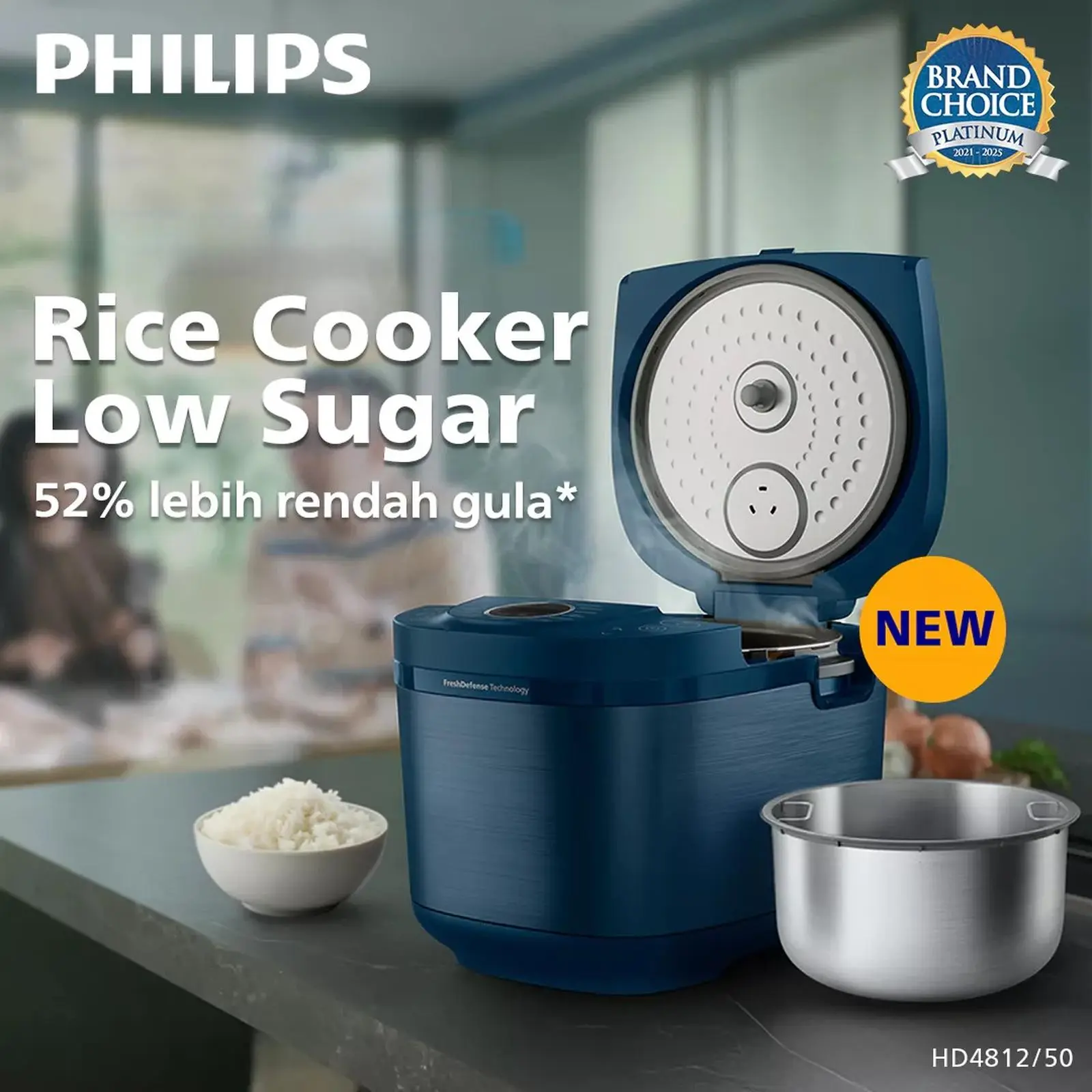 Philips Rice Cooker Low Sugar HD-4812/50 Anti lengket Penanak Nasi Rendah Gula HD4812/50