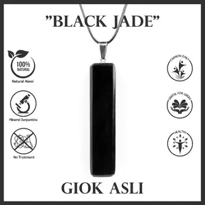 Kalung Plus Liontin Batu Natural Black Jade Giok Hitam