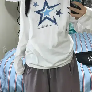 Kaos Longsleeve Atasan Wanita Kekinian Keren Bahan Adem 100% Katun Motif Keren Star Y2k Vintage Simple Dtf