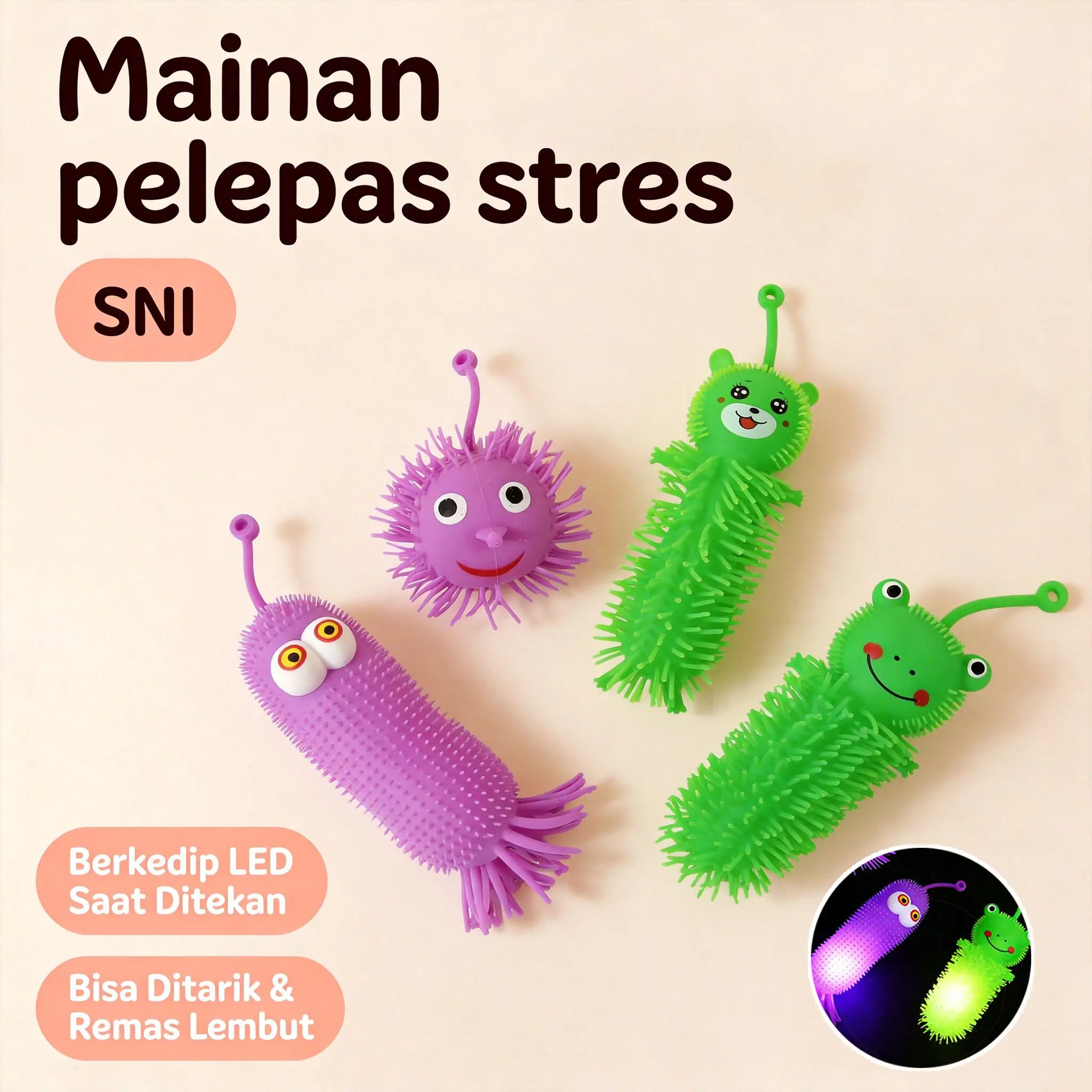 MAINAN ANAK SQUISHY LAMPU KARET BOLA MAINAN YOYO UBUR-UBUR CUMI GURIA KARET LAMPU