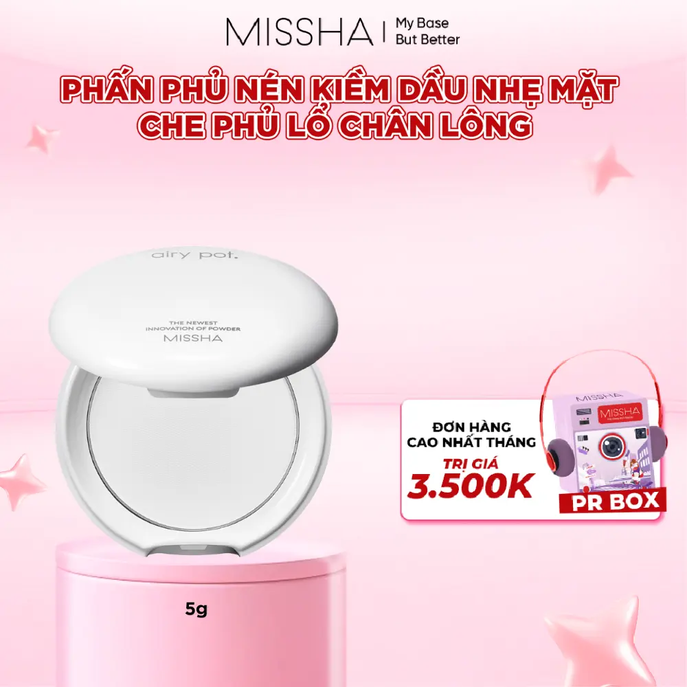 Phấn Phủ Missha Airy Pot Pressed Powder 5g - Kiềm Dầu, Lâu Trôi Cho Lớp Nền Mịn Màng