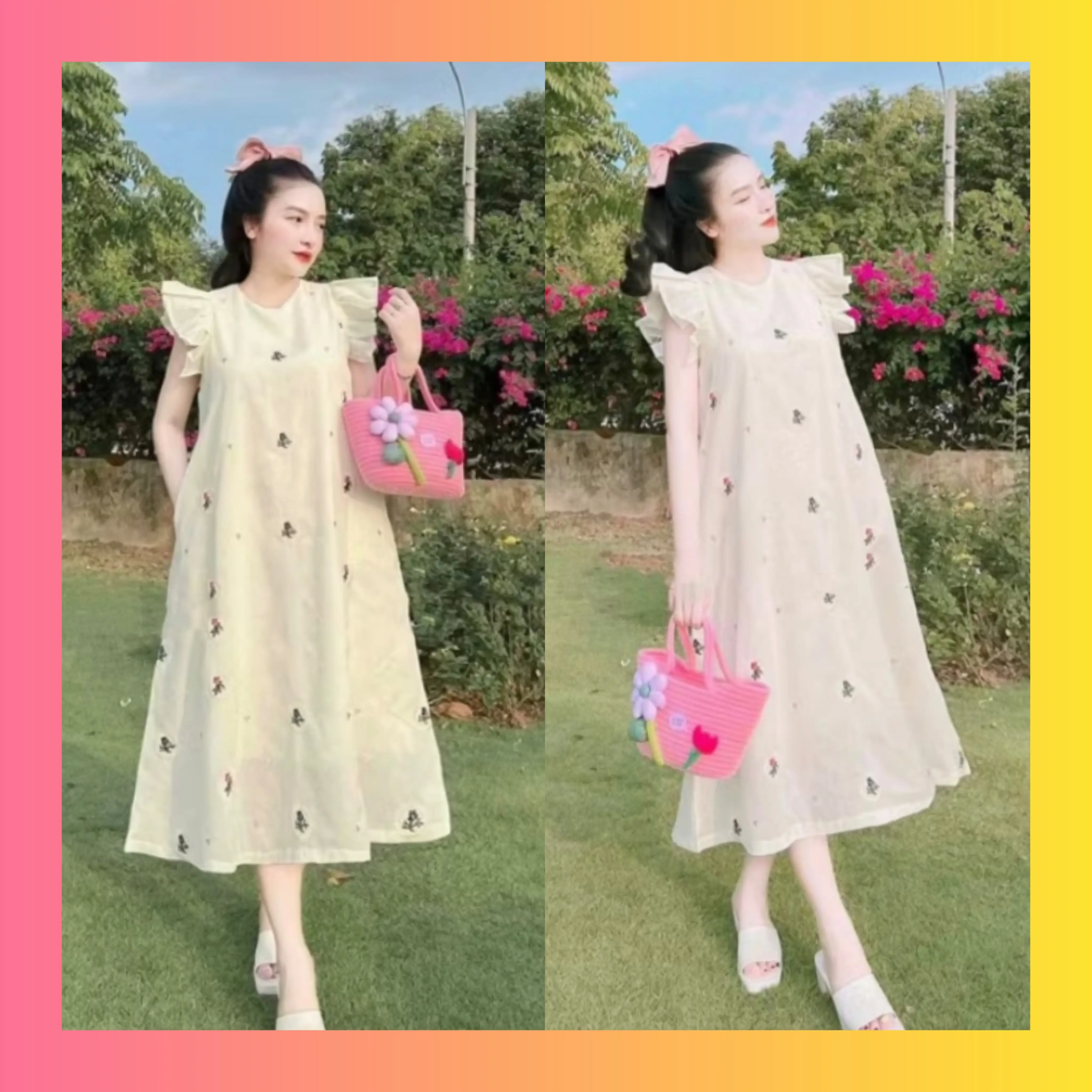 Đầm Bầu Váy Bầu Hoa Nhí Cánh Tiên Thời Trang Mùa Hè Mát Mẻ Xinh Xắn Mặc Đi Chơi Đi Làm Nữ Women Dress Khuy