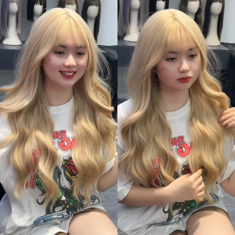 DJ-33 Tóc giả nữ nguyên đầu sóng dài 65cm vàng bạch kim