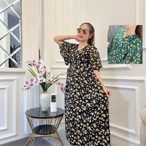 Daster Kimono Kancing Jumbo LD 120 Lengan Lonceng 3/4 Busui Kain Rayon Adem Motif Bunga Midi Dress Panjang Semata kaki Daster Kekinian Nyaman Dipakai Wanita Bumil Ibu Menyusui - Hamil  Baju Tebal Lembut