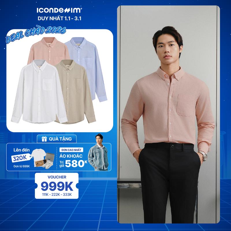  Áo Sơ mi Linen Nam ICONDENIM Tay Dài Pale Wave Form Regular SMID0239 
