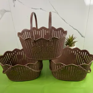 ( 3 PCS & 6 PCS ) Keranjang jinjing Susan Luna Dan Fiona / Keranjang Serbaguna Dengan Jinjingan Muat banyak Warna Coklat Motif anyam Bunga