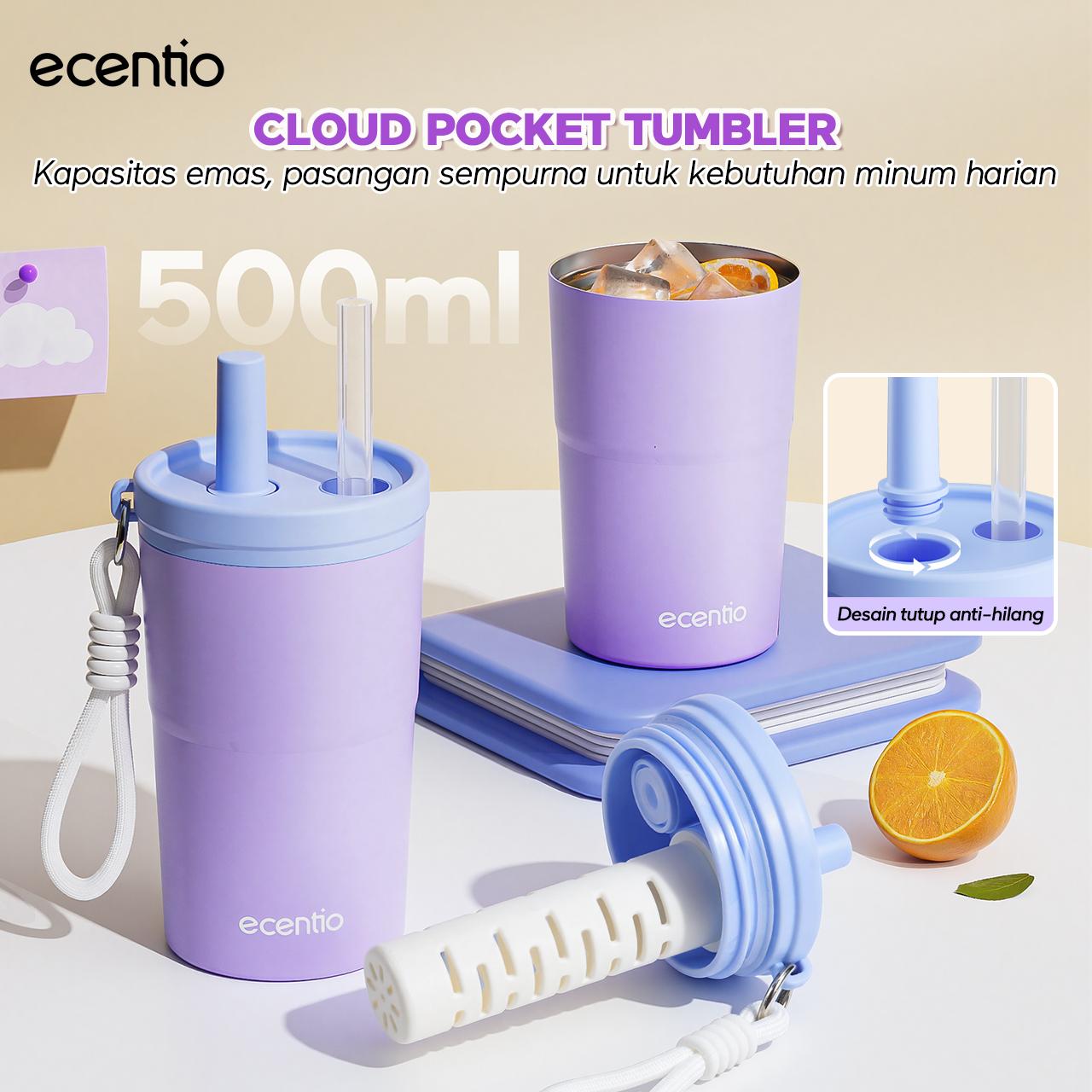 【 PO 22 Jan】【celyhome exclusive】ecentio 750ml Aluminum Bottle+550ml tumbler Stainless 【Soft Cloud Series】 sport outdoor lari Portable Tetap dingin selama 24 JAM Botol minum besar
