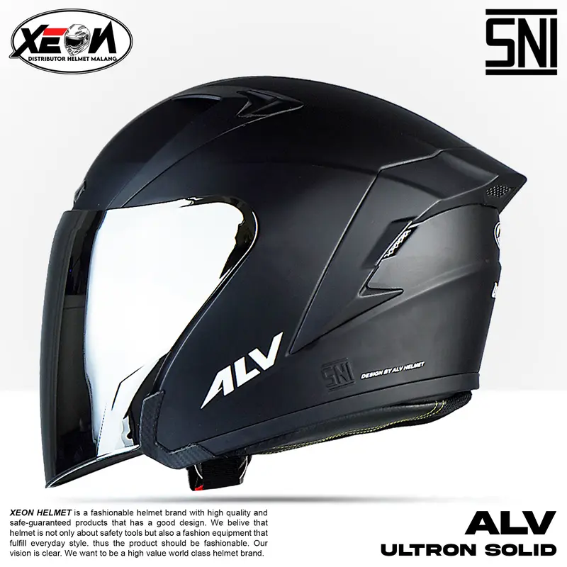Helm Half Face ALV Ultron Solid Putih dengan Visor Flat Silver/Clear SNI Motorcycle 4