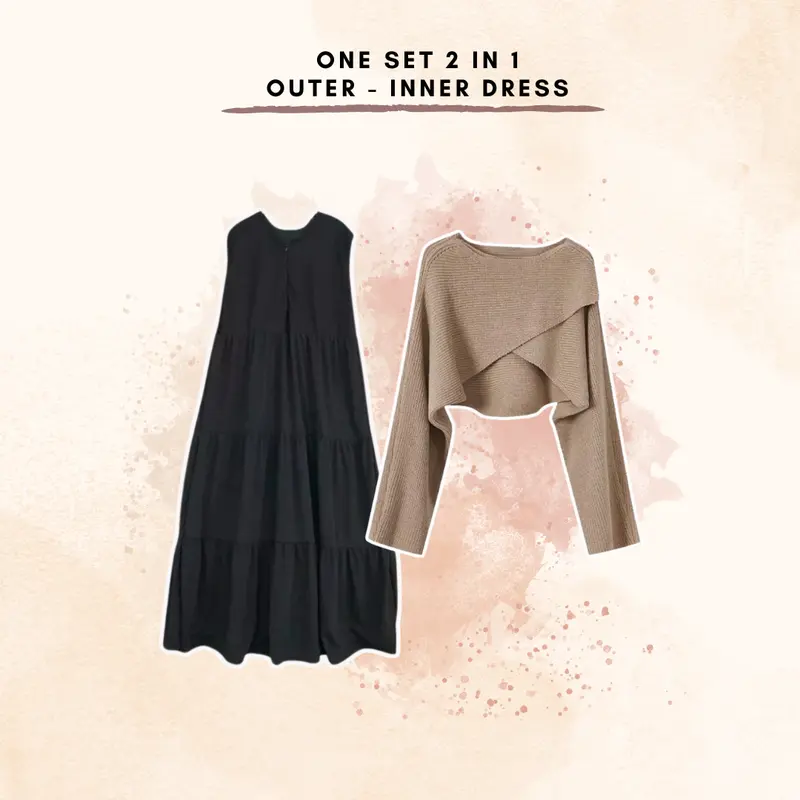 Cerrly One Set 3 in 1 ( outer - dress ruffle - hijab ) set Outfit Wanita / Remaja OOTD Fashion Korean Style - BH82 3