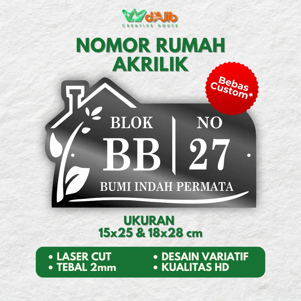 Nomor Rumah Cantik | Custom Nomor Rumah Akrilik | Ukuran 15x22 & 18x29