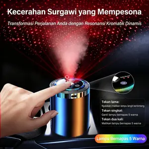 Pengharum Mobil Diffuser Aromaterapi dengan Lampu Starry Night, Pewangi Mobil Essential Oil Konsentrasi Adjustable, Baterai Bawaan, Parfum Mobil Anti Mual Tahan Lama untuk Mobil dan Rumah