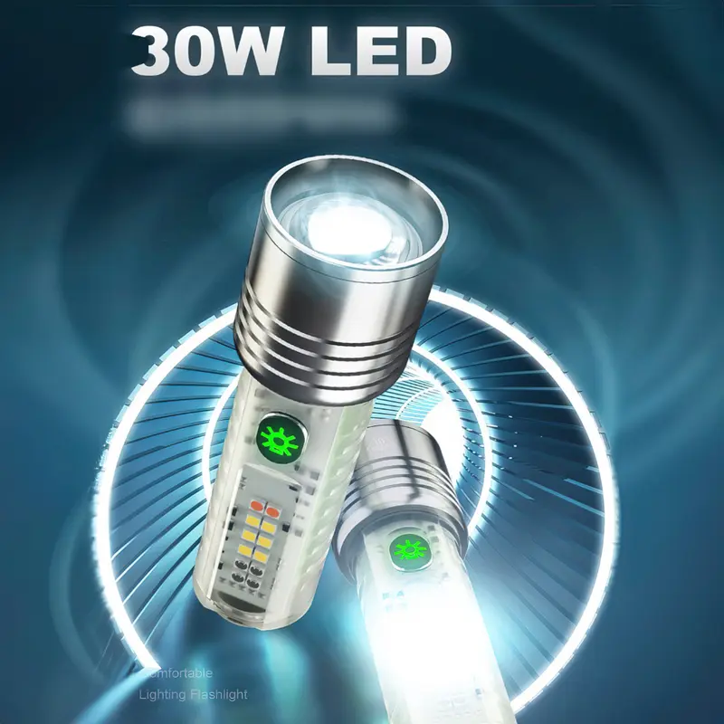 Senter Transparan Magnet Zoom in out Cas 8 Mode Warna 30W Waterproof Flashlight 520A 520 Series 2
