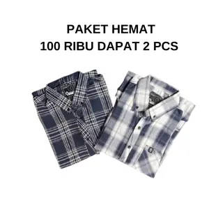 PROMO 100 Ribu Dapat 2 Pcs Flanel Lengan Pendek Cocok Untuk Kuliah Kerja Dan Hangout Casual Distro Baju Cowok Kotak PROCEED