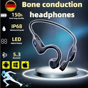Headphone Olahraga Konduksi Tulang Asli Earphone Nirkabel Headset Bluetooth yang Kompatibel dengan Hands-free dengan Mikrofon untuk Berlari Bass Wireless