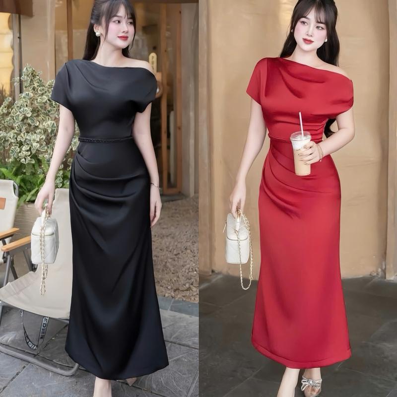 Đầm body BIGSIZE 50-120kg dáng dài sang chảnh hack dáng đi tiệc đi làm đi chơi - Ú XINH STORE Đen Nữ Dress D223 Lụa Dài