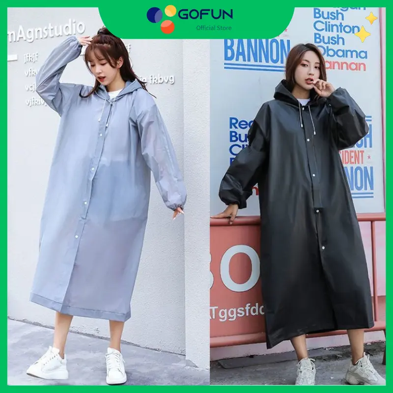 Jas Hujan Terusan Ponco Polos Tebal Jas Hujan EVA Raincoat Korea Jas Hujan Kancing Transparan Polos