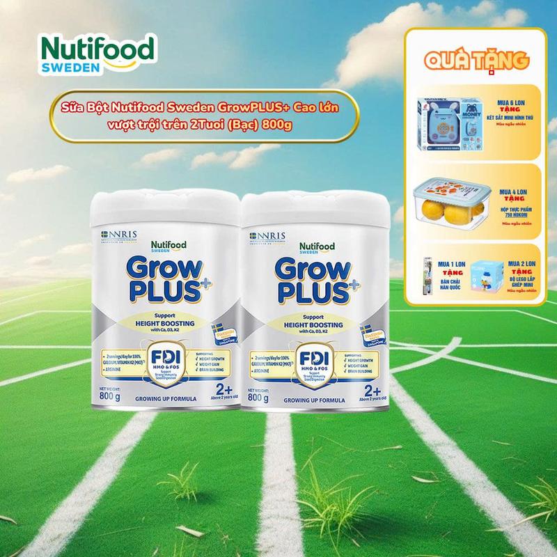   CÓ QUÀ - CHÍNH HÃNG  Combo 2 Sữa Bột Nutifood Sweden GrowPLUS+ Height Boosting  Cao lớn vượt trội   Grow Bạc Bạc  800g 