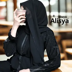 ( ALISYA ABAYA ) Terbaru Busui Mata Mewah Gamis Hitam By ZainabCollection Muslim Wanita Pesta Dewasa Dress Syari Arab Kombinasi Tangan