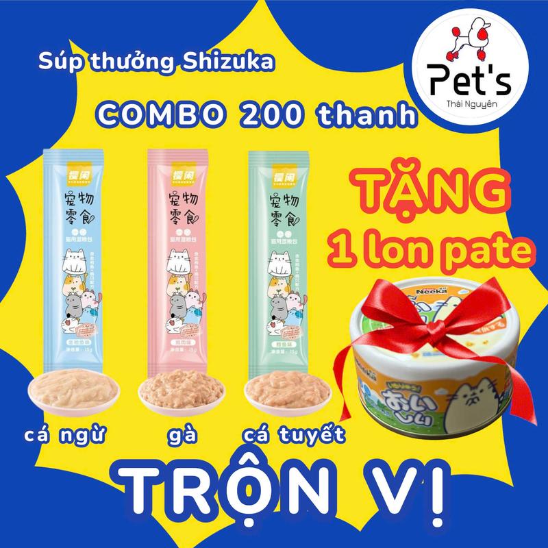 Combo 200 thanh súp thưởng cho mèo soup thưởng dinh dưỡng cho mèo sup thưởng shizuka thanh 15gr Tặng 1 lon pate Nekka