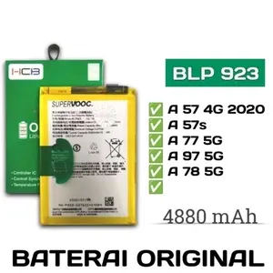 Baterai ORIGINAL 100% 0Pp0 BLP923 A57 4G 2022 - A57S - A77 5G - A97 5G - A78 5G - Batu Batrai Battery Blp923 4880 Mah Garansi