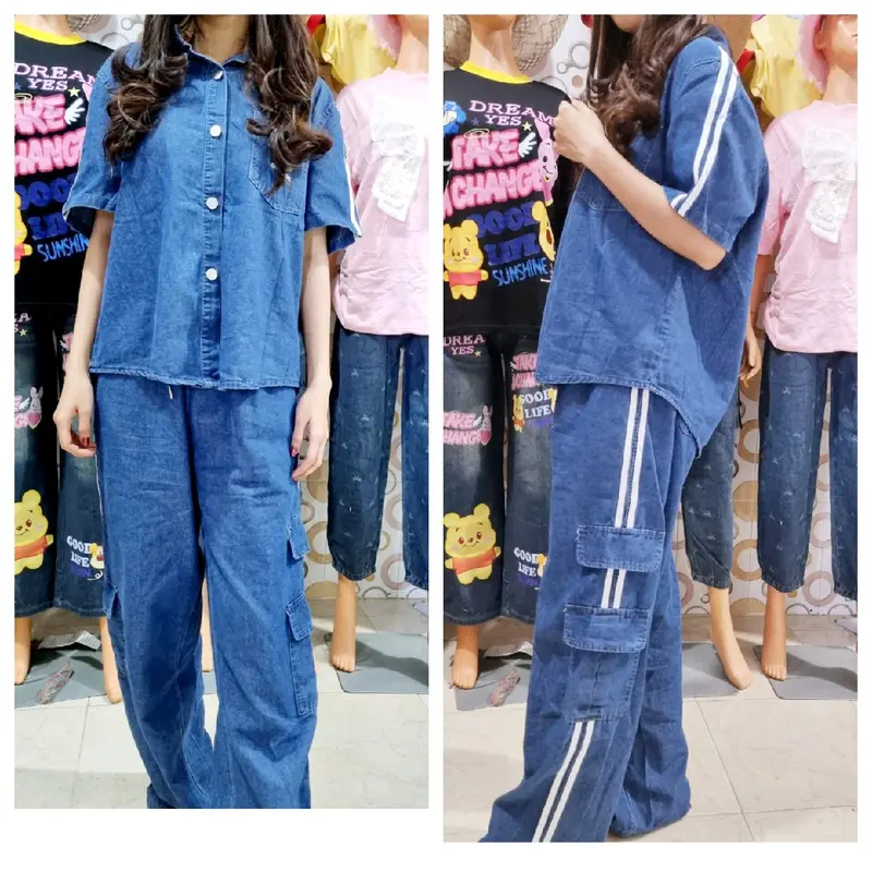 setelan celana jeans list premium cantik 0