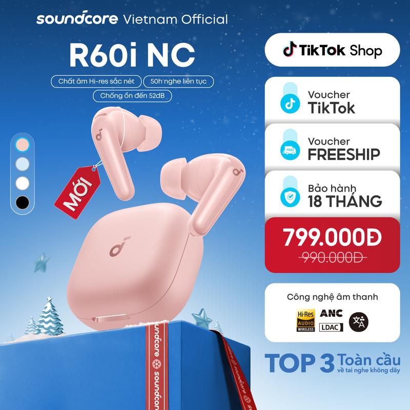 KOC Tai nghe bluetooth không dây chống ồn Soundcore R60i NC chống ồn ANC | 6 Mic đàm thoại AI| Dịch thuật| 50 giờ phát nhạc- Tai nghe không dây- Tai nghe bluetooth pin trâu- Bảo hành 18 tháng- Hàng chính hãng