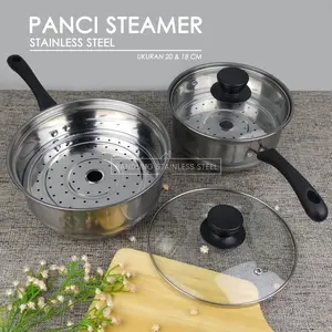 [ SPECIAL LIVE ] Promo! Panci kukus steamer 18cm 20cm milk pot stainless steel tutup Kitchenware