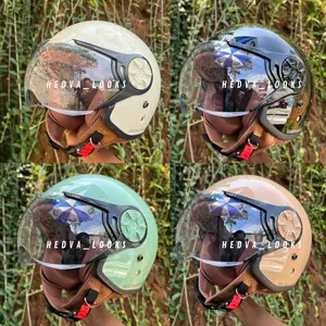 YKT HELMET Helm Bogo Hijab Cepol Dewasa Kaca Clear Model Retro Pria Wanita List Hitam Busa Coklat Full Leher SNI Terbaru Motorcycles