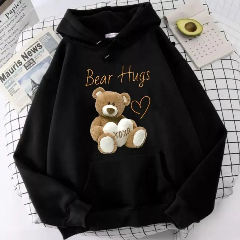 COD✅ Sweater Hoodie Atasan Wanita Atau Remaja Kekinian BEAR HUGS Size L-XL-XXL