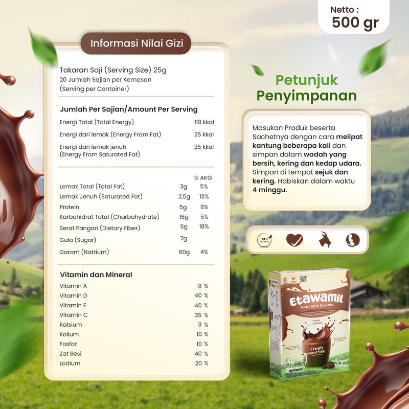 ETAWAMIL Susu Kambing Etawa Bubuk - Rasa Cokelat Enak Sehat Halal BPOM 1000 gram 1 KG Milk 6