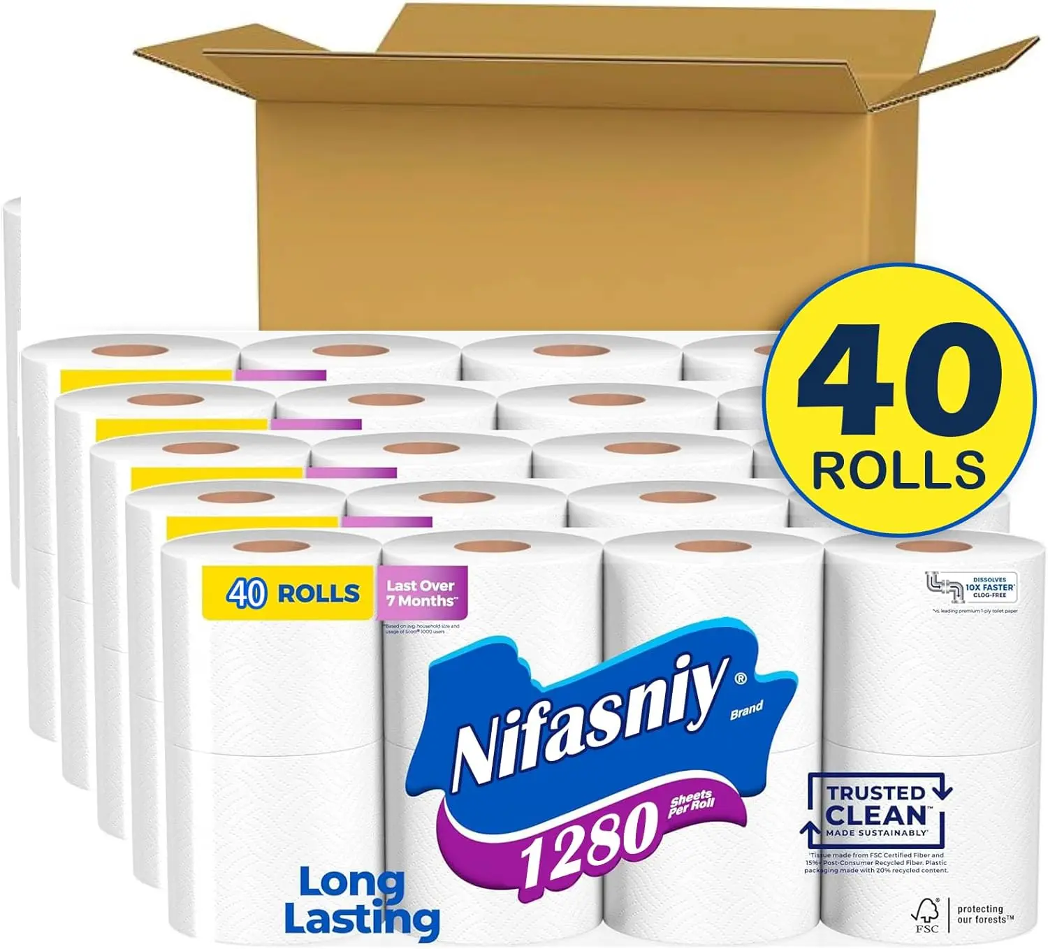 Nifasniy 5-Ply White Ultra Plus Individually Wrapped Toilet Paper/Bath Tissue,Bulk,Septic Safe,40 rolls