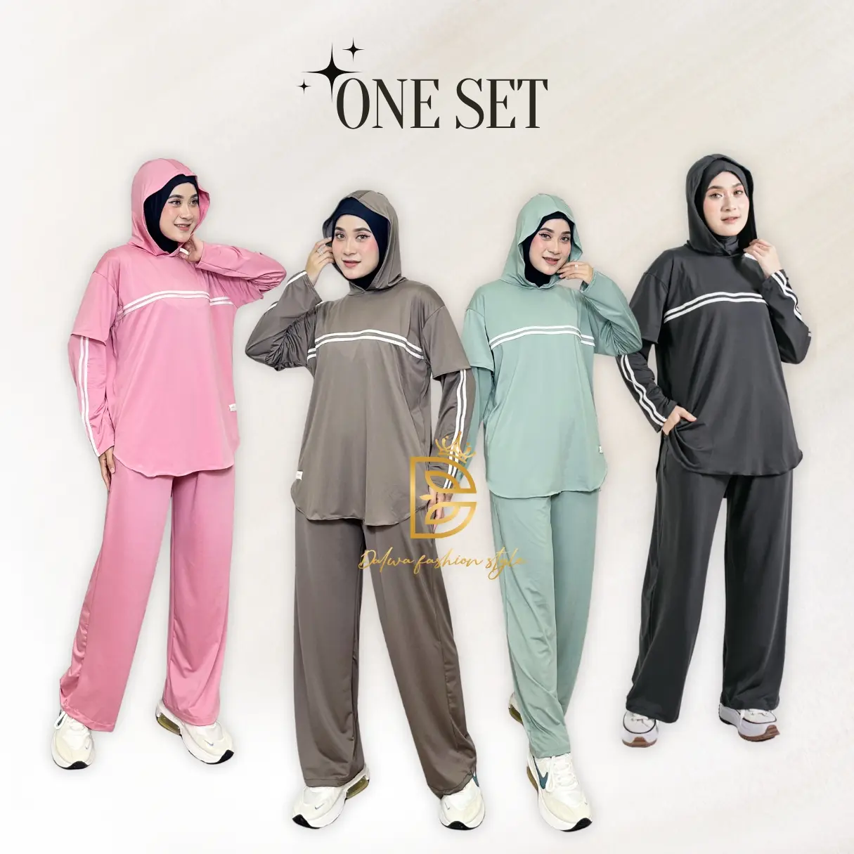 One Set Hoodie Sporty | Bahan Jersey Premium | Setelan Olahraga Wanita | Setelan Olahraga Badminton Senam Lari Bersepeda | Skirt Sport | Celana Kulot Olahraga wanita