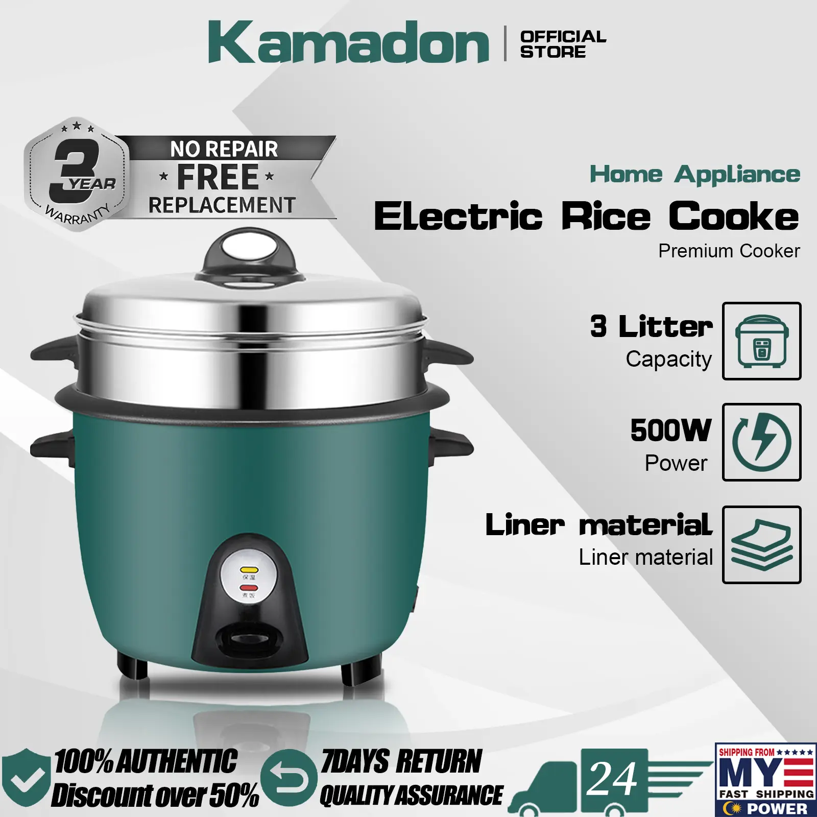 Kamadon'Periuk Nasi Elektrik 3L Mesin Memasak Bubur Sup Rumah Pelbagai Fungsi dengan Pengukus