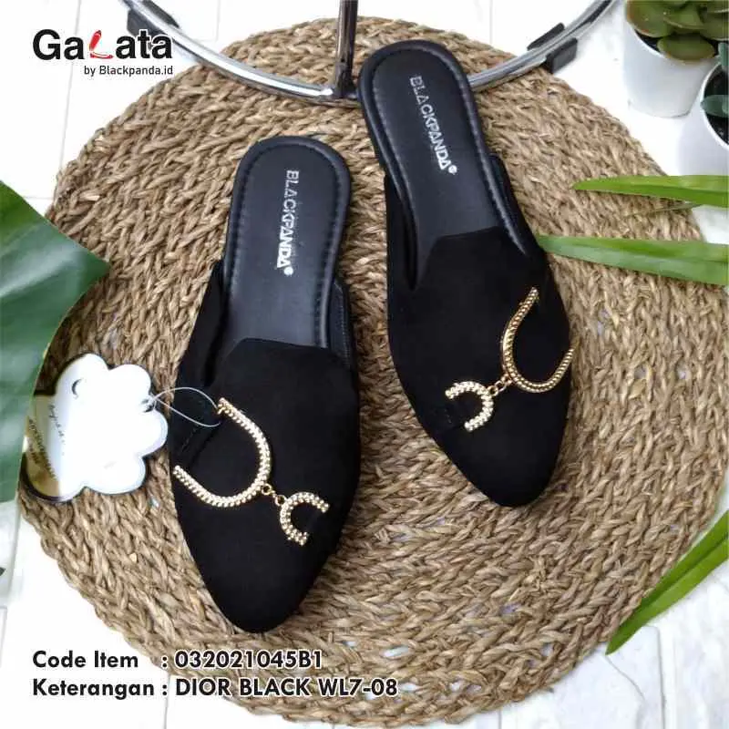 DIORA Flatshoes Mules - Sepatu Flat Shoes Wanita Model Sandal Slop Bustong - Black (Hitam)