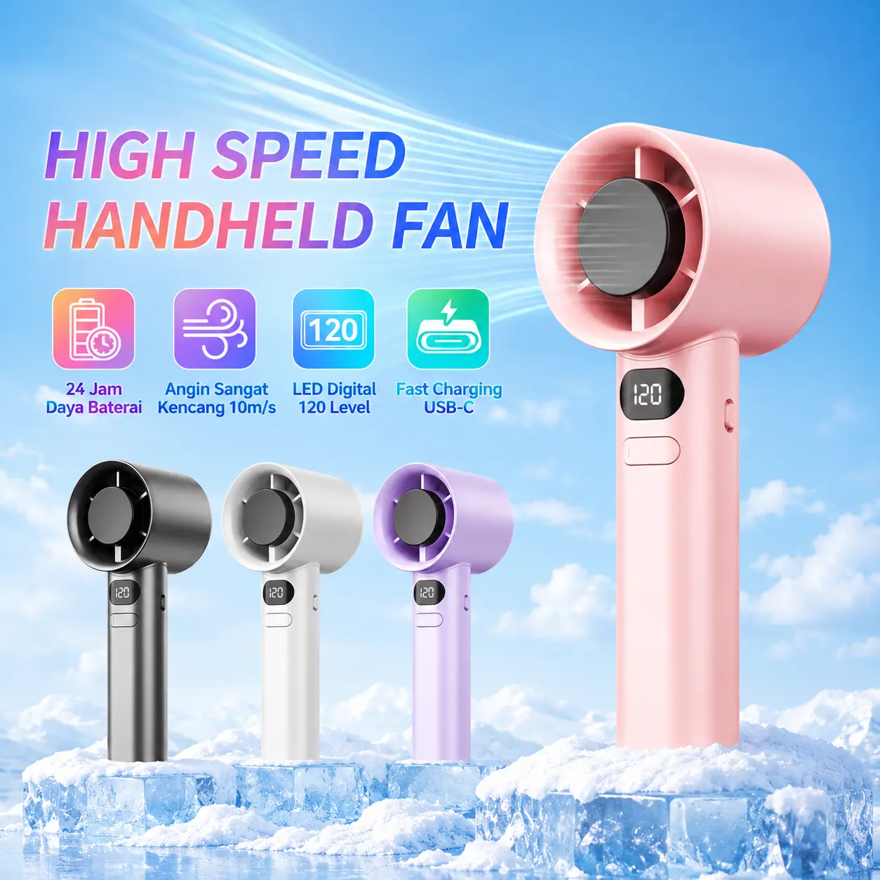 COD 2026 Kipas Angin Mini Portable Genggam - Kuat Angin Kecil dengan Tali Gantungan untuk Anak Sekolah Murah kipas angin mini kuat tahan lama 24 jam usb kipas angin mini 16500RPM 120 gear wind hight-speed kipas angin digital display adjustable fan