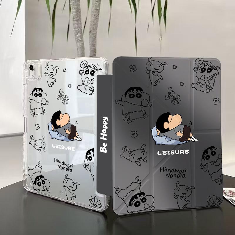 Ốp lưng máy tính bảng Shin Chan đen trắng tương thích 3Y gấp ngăn đựng bút phong cách cá tính retro