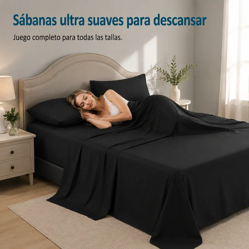 Juego de Sábanas de Poliéster Microfibra Ultra Suave Premium, Tamaños Matrimonial, Queen y King con Sábana de Cajón Ajustable - Foto 7