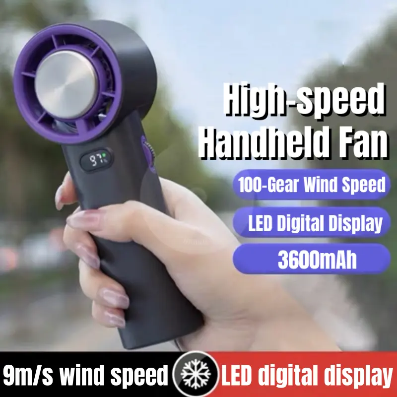 2024 Newest 3600mAh Outdoor High-speed Handheld Fan USB Stepless Speed Regulation 100-speed Portable Refrigeration Turbofan Mobile Blades Lithium Protection