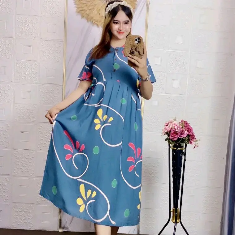 Daster Chibi Rayon Lukis Adem Nyaman Kancing Mamah Muda vena rumahan