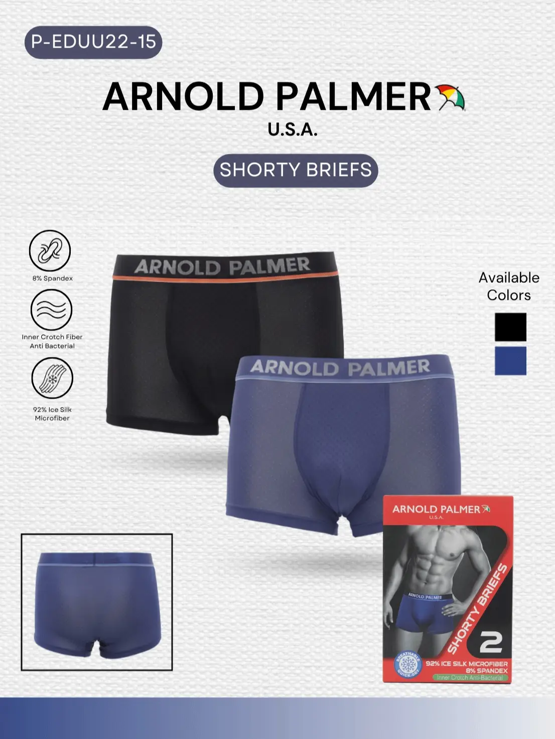 ARNOLD PALMER CELANA DALAM PRIA SHORTY ICE SILK MICROFIBER PREMIUM STRETCH (ISI 2 PCS) - P-EDUU22-15