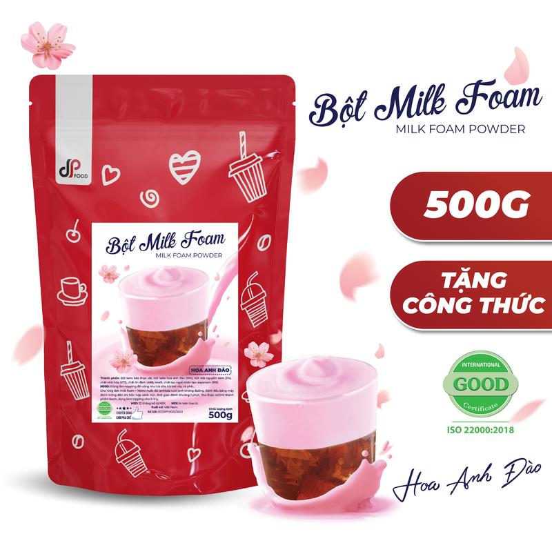 Bột Milk Foam Hoa Anh Đào DP FOOD - Gói 500G - Thơm Béo Đậm Đà - Làm Topping Rót Lên Trên Trà Sữa, Cà Phê, Sốt Chấm Bánh Que,...