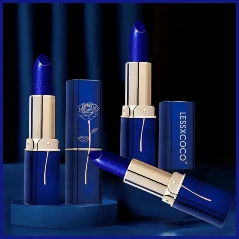 [LESSXCOCO Blue Lipstick Color Changing Moisturizing lessxcoco Lip Gloss Lipstik Biru Rubah Warna Waterproof Original Terlaris] Bibir Lasting 1