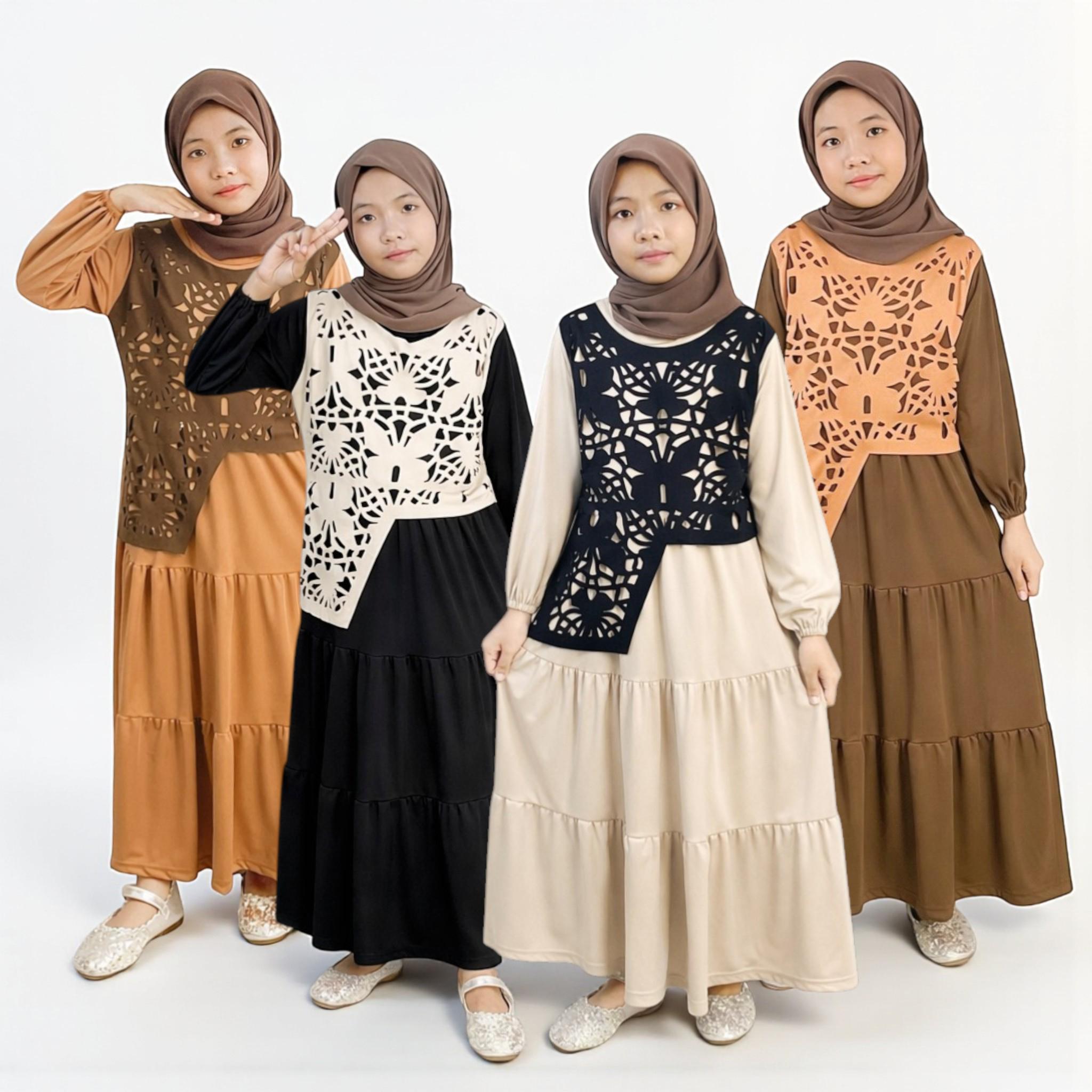 Gamis Anak Perempuan Thalita GOGOFASHION 914 Bahan Spandek Model Laser Cut